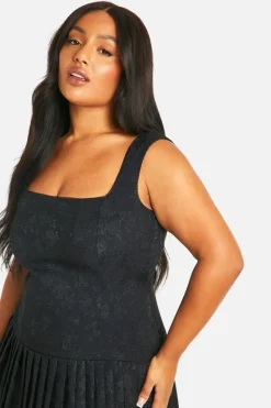 Skater Dresses*boohoo Plus Satin Ruched Ruffle Hem Dress black