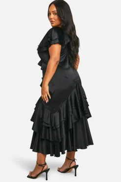 Maxi Dresses*boohoo Plus Satin Ruffle Maxi Dress black