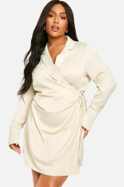 Wrap Dresses|Shirt Dresses*boohoo Plus Satin Tie Wrap Shirt Dress stone