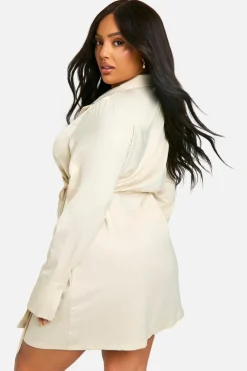 Wrap Dresses|Shirt Dresses*boohoo Plus Satin Tie Wrap Shirt Dress stone