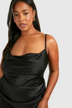Wrap Dresses|Midi Dresses*boohoo Plus Satin Wrap Midi Dress black