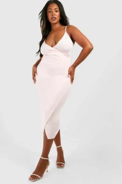 Wrap Dresses|Midi Dresses*boohoo Plus Scuba Ruched Wrap Midi Dress rose