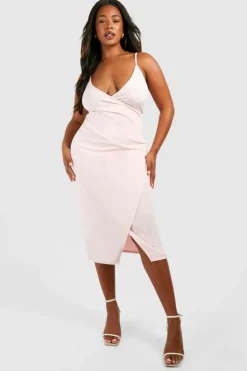 Wrap Dresses|Midi Dresses*boohoo Plus Scuba Ruched Wrap Midi Dress rose