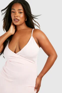 Wrap Dresses|Midi Dresses*boohoo Plus Scuba Ruched Wrap Midi Dress rose