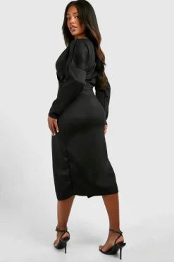 Wrap Dresses*boohoo Plus Scuba Wrap Midaxi Dress black