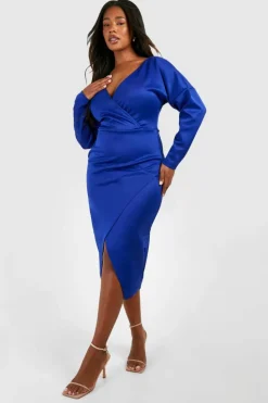 Wrap Dresses*boohoo Plus Scuba Wrap Midaxi Dress cobalt