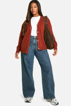 Cardigans*boohoo Plus Seam Detail Soft Knit Boyfriend Oversized Cardigan chocolate