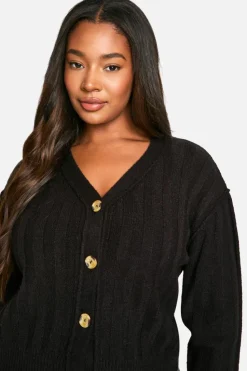Cardigans|Jumpers & Cardigans*boohoo Plus Seam Detail Soft Rib Knit Boyfriend Cardigan black