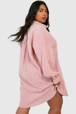 Shirt Dresses*boohoo Plus Seersucker Stripe Ultimate Oversized Shirt Dress rust