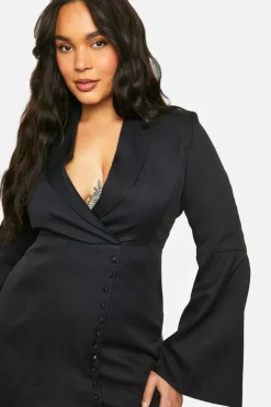 Blazer Dresses*boohoo Plus Self Fabric Flare Sleeve Blazer Dress black