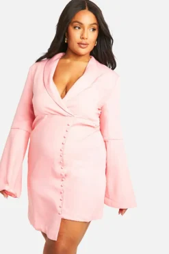 Blazer Dresses*boohoo Plus Self Fabric Flare Sleeve Blazer Dress baby pink