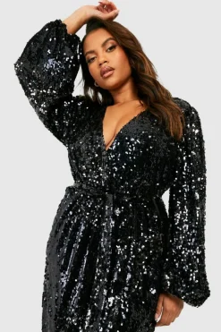 Wrap Dresses|Midi Dresses*boohoo Plus Sequin Neon Wrap Midi Dress black