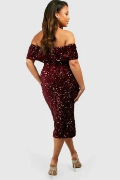 Wrap Dresses|Midi Dresses*boohoo Plus Sequin Off The Shoulder Wrap Midi Dress berry