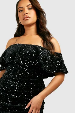 Bodycon Dresses|Midi Dresses*boohoo Plus Sequin Off The Shoulder Midi Dress black