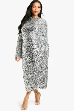 Mini Dresses|Midi Dresses*boohoo Plus Sequin Shift Midi Dress silver