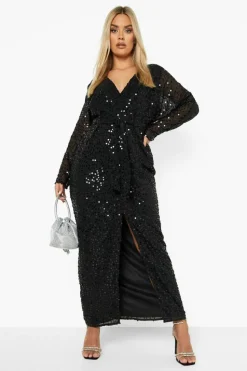 Smock Dresses|Maxi Dresses*boohoo Plus Sequin Split Maxi Dress black