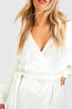 Wrap Dresses*boohoo Plus Sequin Wrap Dress white