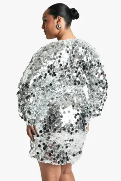 Wrap Dresses|Mini Dresses*boohoo Plus Sequin Wrap Dress silver
