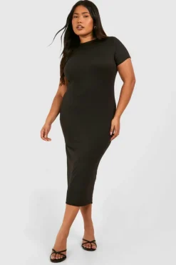 T-Shirt Dresses|Shirt Dresses*boohoo Plus Short Sleeve Longline Midi T-shirt Dress black