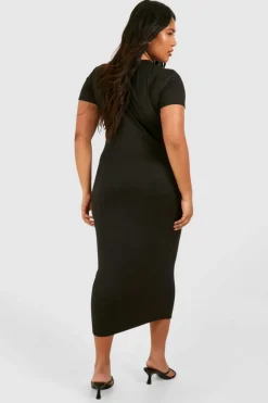 T-Shirt Dresses|Shirt Dresses*boohoo Plus Short Sleeve Longline Midi T-shirt Dress black