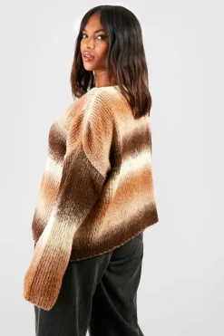 Jumpers|Knitwear*boohoo Plus Slash Neck Ombre Knit Jumper chocolate