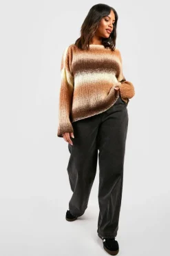 Jumpers|Knitwear*boohoo Plus Slash Neck Ombre Knit Jumper chocolate