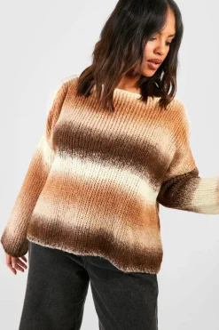 Jumpers|Knitwear*boohoo Plus Slash Neck Ombre Knit Jumper chocolate