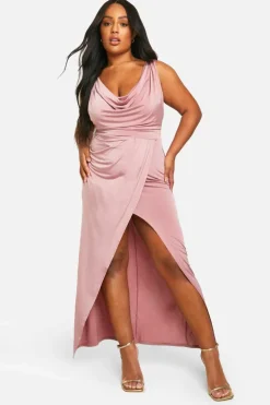 Wrap Dresses*boohoo Plus Slinky Ruched Wrap Maxi Dress blush