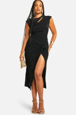 Mini Dresses|Midi Dresses*boohoo Plus Slinky Twist Deatil Midi Dress black