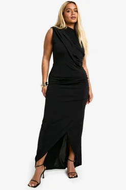 Wrap Dresses*boohoo Plus Slinky Wrap Detail Maxi Dress black