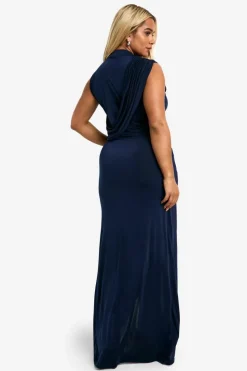 Wrap Dresses*boohoo Plus Slinky Wrap Detail Maxi Dress navy