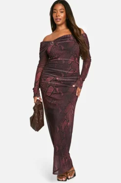 Bodycon Dresses*boohoo Plus Snake Bardot Ring Detail Midaxi Dress black