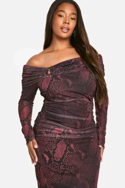 Bodycon Dresses*boohoo Plus Snake Bardot Ring Detail Midaxi Dress black