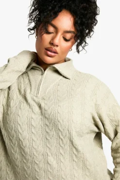 Jumpers*boohoo Plus Soft Cable Funnel Neck Jumper stone