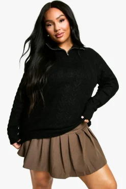 Jumpers*boohoo Plus Soft Cable Funnel Neck Jumper black