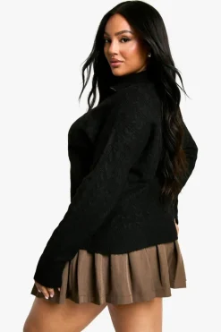 Jumpers*boohoo Plus Soft Cable Funnel Neck Jumper black