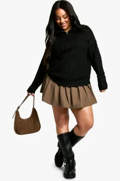 Jumpers*boohoo Plus Soft Cable Funnel Neck Jumper black
