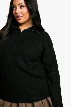 Jumpers*boohoo Plus Soft Cable Funnel Neck Jumper black