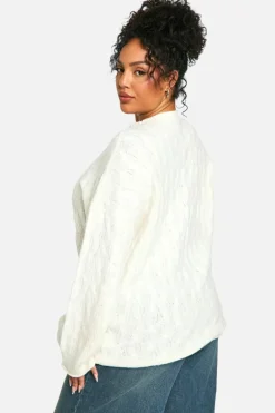Oversized Jumpers|Jumpers*boohoo Plus Soft Cable Knit Oversized Jumper cream