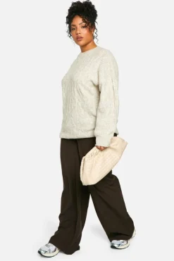 Oversized Jumpers|Jumpers*boohoo Plus Soft Cable Knit Oversized Jumper camel