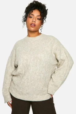Oversized Jumpers|Jumpers*boohoo Plus Soft Cable Knit Oversized Jumper camel