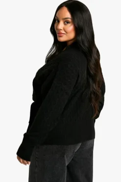 Cardigans|Knitwear*boohoo Plus Soft Cable Knitted Wrap Cardigan black