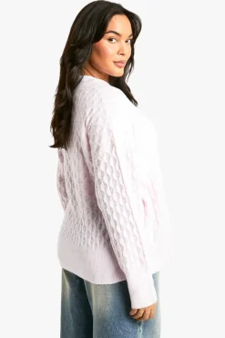 Cardigans|Knitwear*boohoo Plus Soft Cable Knitted Wrap Cardigan pink