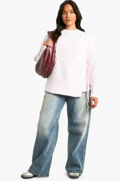 Cardigans|Knitwear*boohoo Plus Soft Cable Knitted Wrap Cardigan pink