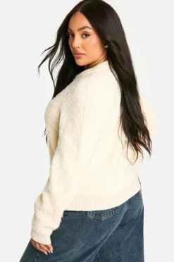 Cardigans*boohoo Plus Soft Knit Boucle Bomber Cardigan ecru