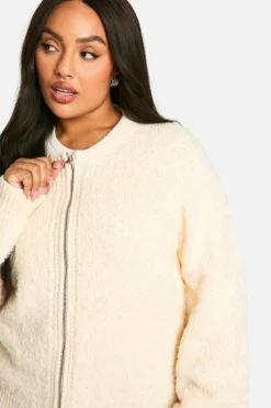 Cardigans*boohoo Plus Soft Knit Boucle Bomber Cardigan ecru
