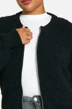 Cardigans*boohoo Plus Soft Knit Boucle Bomber Cardigan black