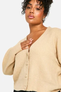 Cardigans*boohoo Plus Soft Knit Button Oversized Cardigan biscuit