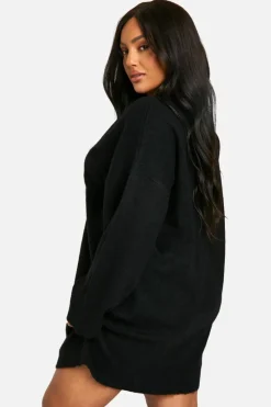 Jumper Dresses|Jumper Dresses*boohoo Plus Soft Knit Fine Gauge Polo Collar Jumper Dress black