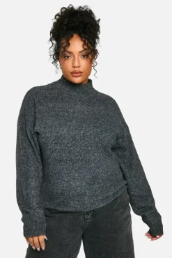 Jumpers*boohoo Plus Soft Knit High Neck Jumper charcoal